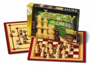 Šach, dáma, mlyn spoločenská hra v krabici 35x23x4cm