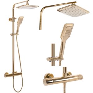 Sprchový set s termostatom Rea Tom – dažďová a ručná sprcha zlatá