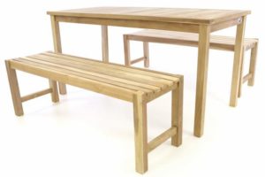 Divero 47269 Záhradný set lavíc a stola – neošetrené teakové drevo – 150 cm