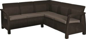 Rohová sofa CORFU RELAX – hnedá + sivohnedé podušky