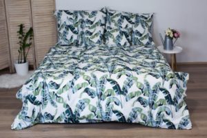 Bavlnené posteľné obliečky 3-dielne Dita – LIsty zelené