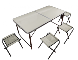 Kempingový set, stôl a 4 stoličky, 120 x 60 cm