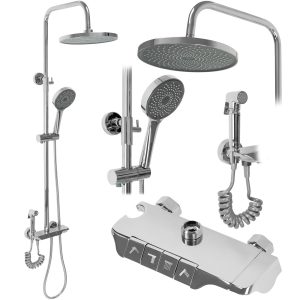 Sprchový set Rea Max – vaňová batéria, dažďová, ručná a bidetová sprcha chróm