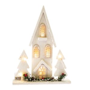 Drevený LED domček Christmas cottage biela