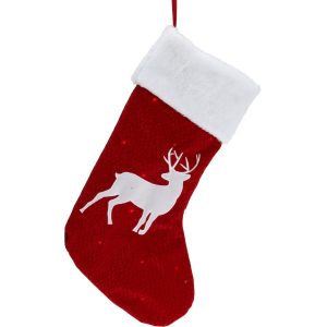 Vianočná LED ponožka so sobom červená