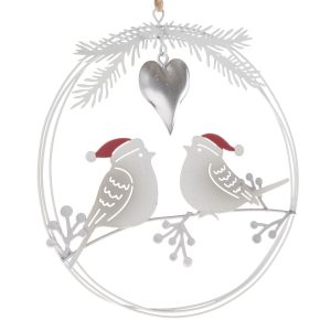 Vianočná závesná kovová dekorácia Vtáčiky