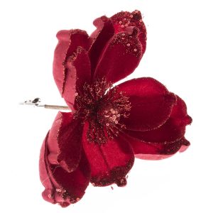 Umelá vianočná kvetina na klipe červená, 26 x 15 cm