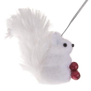 Závesná dekorácia Veverička s bobuľami biela