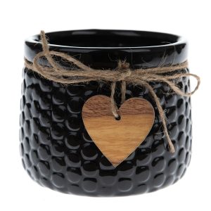 Keramický obal na kvetináč Wood heart čierna