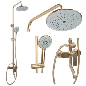 Sprchový set Rea Verso zlatý – vaňová batéria, ručná a dažďová sprcha