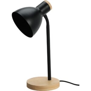 Kovová stolná lampa s dreveným podstavcom Solano čierna