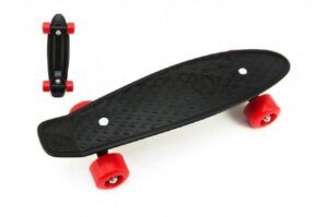 Skateboard – pennyboard 43cm, nosnost 60kg plastové osy, černá, červená kola