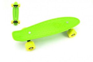Skateboard – pennyboard 43cm, nosnost 60kg plastové osy, zelená, žlutá kola