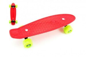 Skateboard – pennyboard 43cm, nosnost 60kg plastové osy, červený, zelená kola