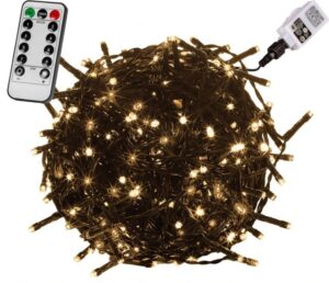 VOLTRONIC® 59749 Vianočné LED osvetlenie 60 m – teple biela 600 LED + ovládač – zelený kábel