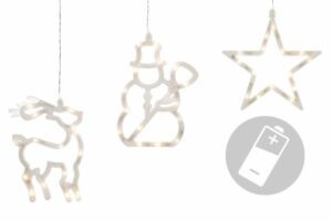 Nexos 32549 Vianočné dekorácie na okno – hviezda, snehuliak, sob – studená biela