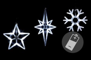 Nexos 32828 Vianočné dekorácie na okno – sada 2 hviezdy a 1 vločka – studená biela