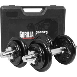 Gorilla Sports Jednoručný liatinový set + kufrík, 20 kg
