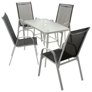 Garthen 40751 Záhradný skladací set stôl + 4 stohovateľné stoličky – čierna